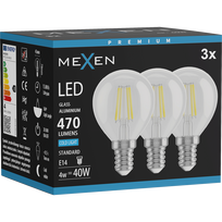 Mexen Vintis 3x LED kaitinamosios siūlelio lemputės E14, G45, 4W, Šalta - 6500K, 470 lm, skaidri - L156-E14-0465-00x03