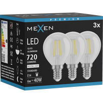 Mexen Vintis 3x LED gijų lemputė E14, G45, 6W, Neutrali - 4000K, 720 lm, skaidri - L156-E14-0640-00x03