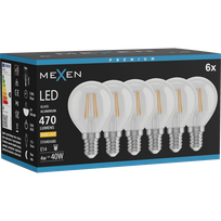 Mexen Vintis 6x LED gijų lemputė E14, G45, 4W, Šilta - 2700K, 470 lm, skaidri - L156-E14-0427-00x06