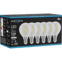 Mexen Vintis 6x LED filamentinė lemputė E14, G45, 6W, Neutralus - 4000K, 720 lm, skaidri - L156-E14-0640-00x06