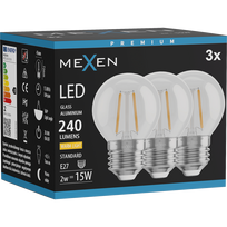 Mexen Vintis 3x LED kaitrinė lemputė E27, G45, 2W, Šilta - 2700K, 240 lm, skaidri - L156-E14-0227-00x03 - L156-E27-0227-00x03