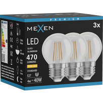 Mexen Vintis 3x LED kaitrinė lemputė E27, G45, 4W, Šilta - 2700K, 470 lm, skaidri - L156-E27-0427-00x03