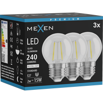 Mexen Vintis 3x LED filamentinė lemputė E27, G45, 2W, Neutralus - 4000K, 240 lm, skaidri - L156-E14-0227-00x03