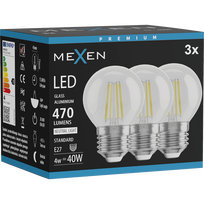 Mexen Vintis 3x LED siūlelinė lemputė E27, G45, 4W, Neutralus - 4000K, 470 lm, skaidrus - L156-E27-0427-00x03
