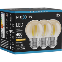 Mexen Vintis 3x LED siūlų lemputė E27, G45, 4W, Šiltai balta - 2200K, 400 lm, gintarinė - L156-E27-0422-50x03