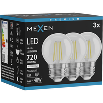 Mexen Vintis 3x LED kaitinamosios lemputės E27, G45, 6W, Neutralus - 4000K, 720 lm, skaidrus - L156-E27-0627-00x03