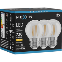 Mexen Vintis 3x LED filamento lemputė E27, G45, 6W, Šilta - 2700K, 720 lm, skaidri - L156-E27-0627-00x03