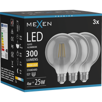 Mexen Vintis 3x LED filamentinė lemputė E27, G95, 4W, Šilta - 2700K, 300 lm, dūmų spalva - L157-E27-0427-70x03