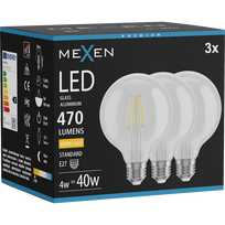 Mexen Vintis 3x LED filamentinė lemputė E27, G95, 4W, Šilta - 2700K, 470 lm, skaidri - L157-E27-0427-00x03