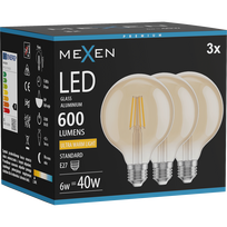 Mexen Vintis 3x LED pluošto lemputė E27, G95, 6W, Šilta - 2200K, 600 lm, gintarinė - L157-E27-0622-50x03