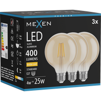 Mexen Vintis 3x LED E27, G95, 4W kaitinamoji lemputė, Šilta - 2700K, 400 lm, gintarinė - L157-E27-0427-50x03