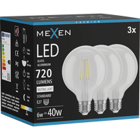 Mexen Vintis 3x LED filamento lemputė E27, G95, 6W, Neutrali - 4000K, 720 lm, skaidri - L157-E27-0640-00x03