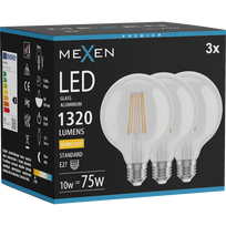 Mexen Vintis 3x LED lemputė su siūliniu kaitinimu E27, G95, 10W, Šilta - 2700K, 1320 lm, skaidri - L157-E27-1027-00x03
