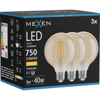 Mexen Vintis 3x LED siūlų lemputė E27, G95, 8W, Šilta - 2700K, 750 lm, gintarinė - L157-E27-0827-50x03