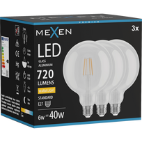Mexen Vintis 3x LED gijų lemputė E27, G125, 6W, Šilta - 2700K, 720 lm, skaidri - L158-E27-0627-00x03
