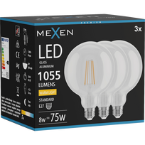 Mexen Vintis 3x LED kaitrinė lemputė E27, G125, 8W, Šilta - 2700K, 1055 lm, skaidri - L158-E27-0827-00x03