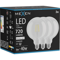 Mexen Vintis 3x LED filamentinė lemputė E27, G125, 6W, Neutralus - 4000K, 720 lm, skaidri - L158-E27-0640-00x03
