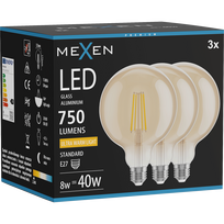 Mexen Vintis 3x LED siūlų lemputė E27, G125, 8W, Šilta - 2200K, 750 lm, gintarinė - L158-E27-0822-50x03