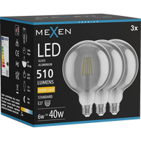 Mexen Vintis 3x LED siūlelio lemputė E27, G125, 6W, Šilta - 2700K, 510 lm, dūminė - L158-E27-0627-70x03