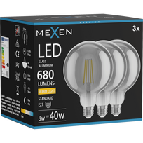 Mexen Vintis 3x LED siūlų lemputė E27, G125, 8W, Šilta - 2700K, 680 lm, dūminė - L158-E27-0827-70x03