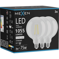 Mexen Vintis 3x LED gijų lemputė E27, G125, 8W, Neutralus - 4000K, 1055 lm, skaidrus - L158-E27-0840-00x03