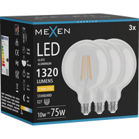 Mexen Vintis 3x LED filamentinė lemputė E27, G125, 10W, Šilta - 2700K, 1320 lm, skaidri - L158-E27-1027-00x03