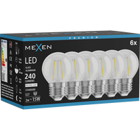 Mexen Vintis 6x LED E27, G45, 2W, Neutralus - 4000K, 240 lm, skaidrus - L156-E14-0227-00x06 - L156-E27-0240-00x06