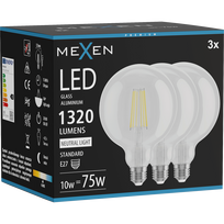 Mexen Vintis 3x LED siūlelio lemputė E27, G125, 10W, Neutrali - 4000K, 1320 lm, skaidri - L158-E27-1040-00x03