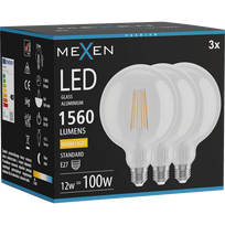 Mexen Vintis 3x LED gijų lemputė E27, G125, 12W, Šilta - 2700K, 1560 lm, skaidri - L158-E27-1227-00x03