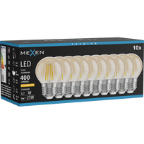 Mexen Vintis 10x LED siūlų lemputė E27, G45, 4W, Šilta - 2200K, 400 lm, gintaro - L156-E27-0422-50x10