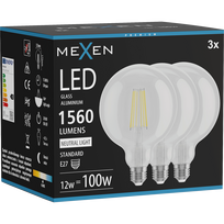 Mexen Vintis 3x LED siūlų kaitinimo lempa E27, G125, 12W, Neutrali - 4000K, 1560 lm, skaidri - L158-E27-1240-00x03