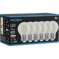 Mexen Vintis 6 kartus šviesos diodo lemputė E27, G45, 4W, Neutrali - 4000K, 470 lm, skaidri - L156-E27-0427-00x06