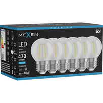 Mexen Vintis 6x LED filamentinė lemputė E27, G45, 4W, Šalta - 6500K, 470 lm, skaidri - L156-E27-0465-00x06