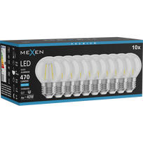 Mexen Vintis 10x LED kaitinamoji siūlelis lemputė E27, G45, 4W, Šalta - 6500K, 470 lm, skaidri - L156-E27-0465-00x10