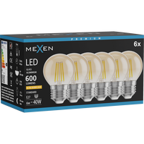 Mexen Vintis 6x LED kaitrų gijų lemputė E27, G45, 6W, Šilta - 2200K, 600 lm, gintarinė - L156-E27-0622-50x06