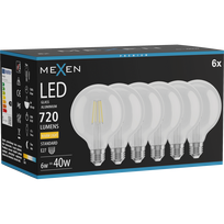 Mexen Vintis 6x LED gijų lemputė E27, G95, 6W, Šilta - 2700K, 720 lm, skaidri - L157-E27-0627-00x06