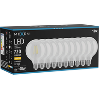 Mexen Vintis 10x kaitinamoji LED lemputė E27, G95, 6W, Šilta - 2700K, 720 lm, skaidri - L157-E27-0627-00x10
