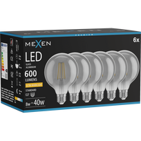Mexen Vintis 6x LED E27 siūlelio lemputė, G95, 8W, Šilta - 2200K, 600 lm, dūmų spalvos - L157-E27-0822-70x06