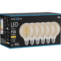 Mexen Vintis 6x LED filamentinė lemputė E27, G95, 8W, Šilta - 2700K, 750 lm, gintaro - L157-E27-0827-50x06