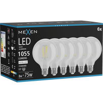 Mexen Vintis 6x LED gijų lemputė E27, G95, 8W, Neutralus - 4000K, 1055 lm, skaidrus - L157-E27-0840-00x06