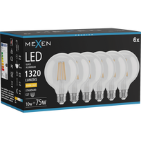 Mexen Vintis 6x Filamentinė LED lemputė E27, G95, 10W, Šilta - 2700K, 1320 lm, skaidri - L157-E27-1027-00x06
