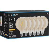 Mexen Vintis 6x LED siūlelinė lemputė E27, G125, 4W, Šilta - 2200K, 400 lm, gintarinė - L158-E27-0422-50x06