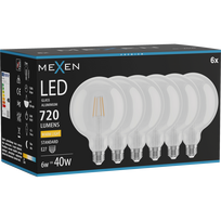 Mexen Vintis 6x LED E27 kaitinimo siūlelio lemputė, G125, 6W, Šilta - 2700K, 720 lm, skaidri - L158-E27-0627-00x06