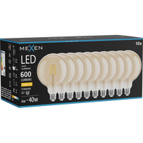 Mexen Vintis 10 kartų LED siūlelio lemputė E27, G125, 6W, Šilta - 2700K, 600 lm, gintaro - L158-E27-0627-50x10