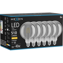 Mexen Vintis 6x LED kaitinamoji spiralė E27, G125, 6W, Šilta - 2700K, 510 lm, dūminė - L158-E27-0627-70x06