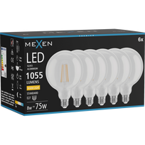 Mexen Vintis 6x LED gijų lemputė E27, G125, 8W, Šilta - 2700K, 1055 lm, skaidri - L158-E27-0827-00x06