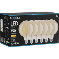 Mexen Vintis 6x kaitrinė LED lemputė E27, G125, 8W, Šilta - 2700K, 750 lm, gintarinė - L158-E27-0827-50x06