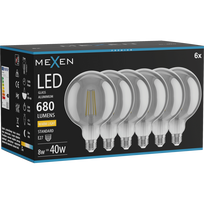 Mexen Vintis 6x LED filamentinė lemputė E27, G125, 8W, šilta - 2700K, 680 lm, dūmo - L158-E27-0827-70x06