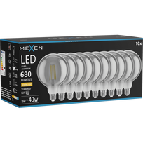 Mexen Vintis 10x LED lemputė E27, G125, 8W, šilta - 2700K, 680 lm, dūminė - L158-E27-0827-70x10