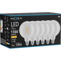 Mexen Vintis 6x LED gijų lemputė E27, G125, 12W, Šiltas - 2700K, 1560 lm, skaidrus - L158-E27-1227-00x06